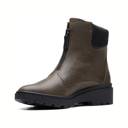 Calzado Clarks CALLA ZIP DARK OLIVE LEATHER / CUIR VERT FONCÉ