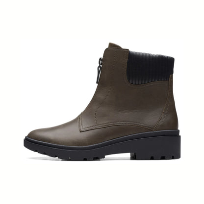 Calzado Clarks CALLA ZIP DARK OLIVE LEATHER / CUIR VERT FONCÉ