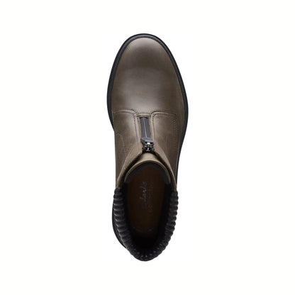 Calzado Clarks CALLA ZIP DARK OLIVE LEATHER / CUIR VERT FONCÉ