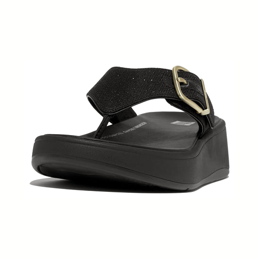 TOE POST fitflop F-MODE BUCKLE SHIMMERLUX PLATFORM TOE-POST SANDALS BLACK