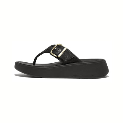 TOE POST fitflop F-MODE BUCKLE SHIMMERLUX PLATFORM TOE-POST SANDALS BLACK