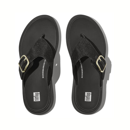TOE POST fitflop F-MODE BUCKLE SHIMMERLUX PLATFORM TOE-POST SANDALS BLACK