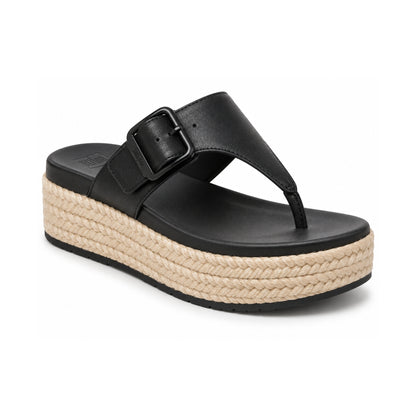 TOE POST fitflop F-MODE ESPADRILLE ADJ. LEATHER PLATFORM TOE-THONGS BLACK