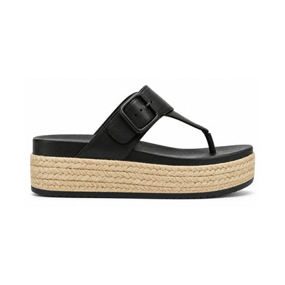 TOE POST fitflop F-MODE ESPADRILLE ADJ. LEATHER PLATFORM TOE-THONGS BLACK