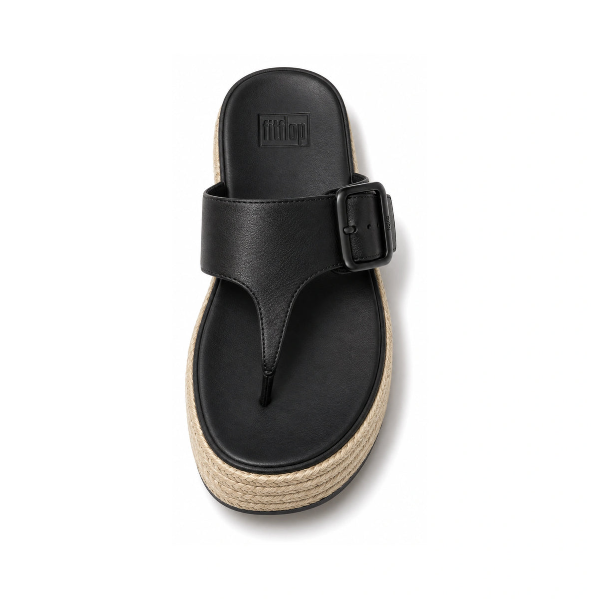 TOE POST fitflop F-MODE ESPADRILLE ADJ. LEATHER PLATFORM TOE-THONGS BLACK