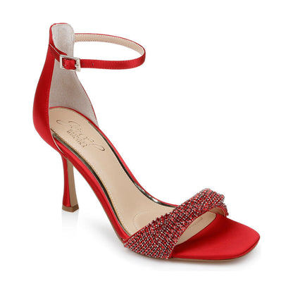 Sandalias de tacón Jewel Badgley Mischka Yesica Red Satin Mujer
