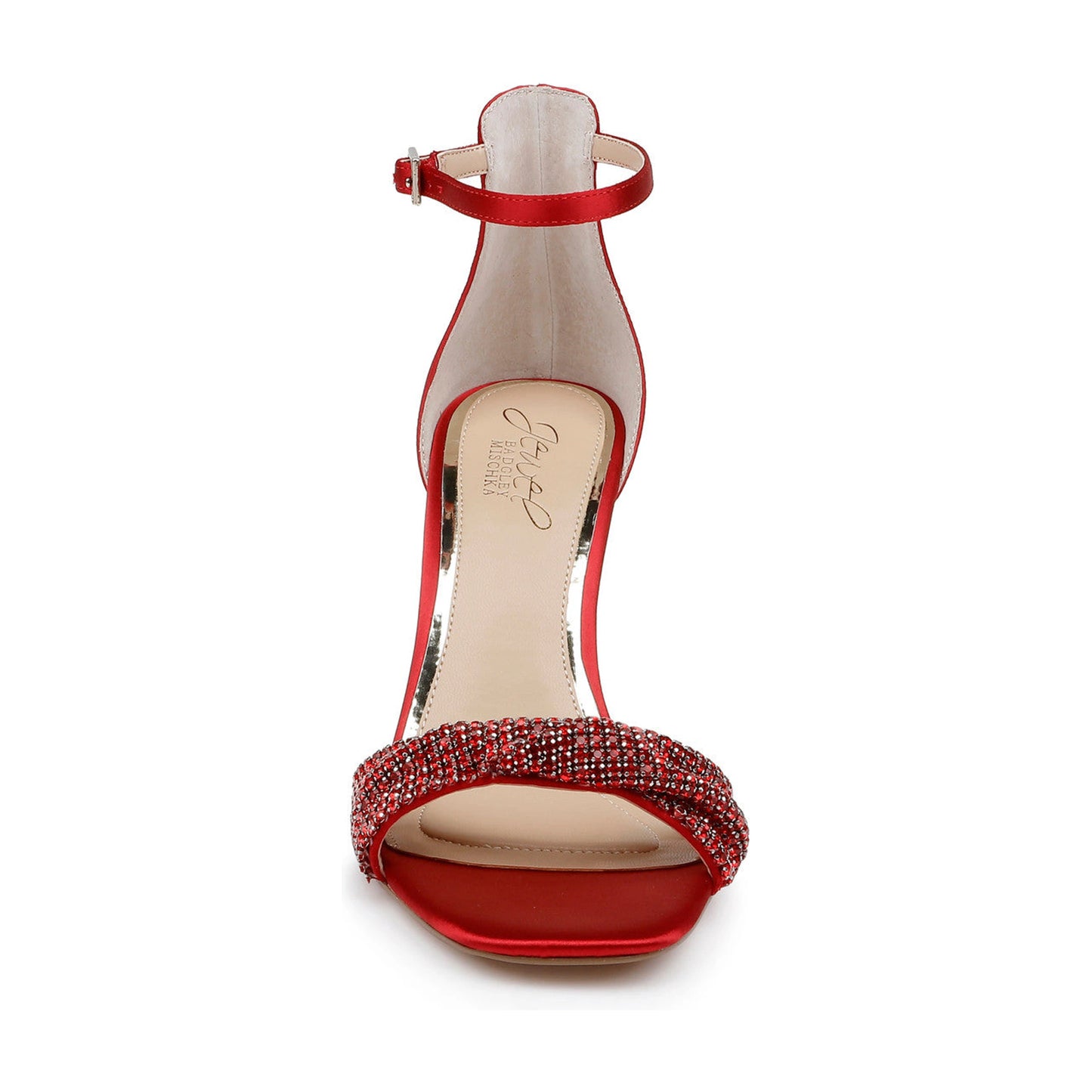 Sandalias de tacón Jewel Badgley Mischka Yesica Red Satin Mujer