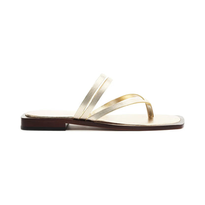 Sandalia plana Schutz Rania Gold Metallic Leather para mujer - lateral