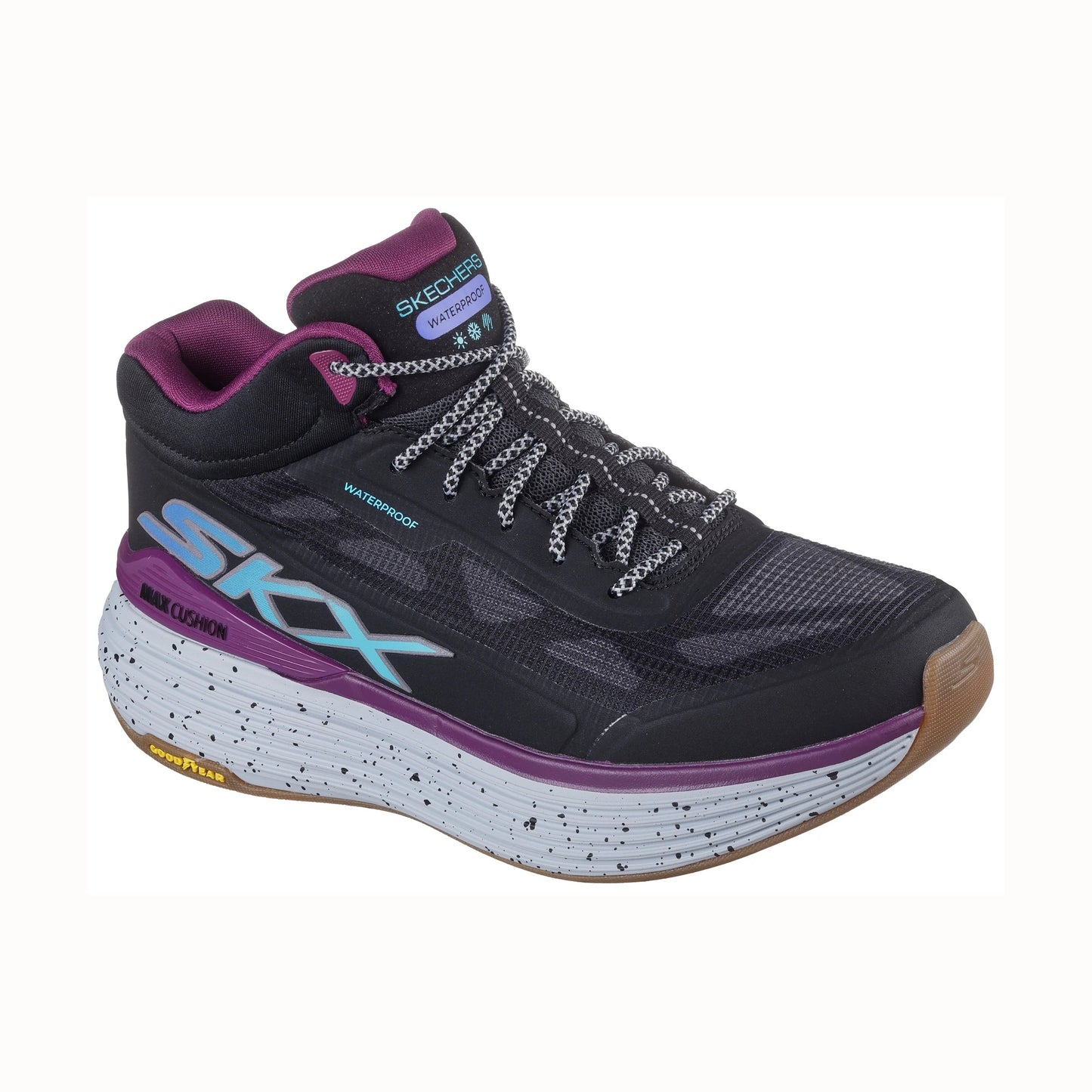 Tenis para correr Skechers MAX CUSHIONING SUSPENSION TERRACE Negro y morado Mujer